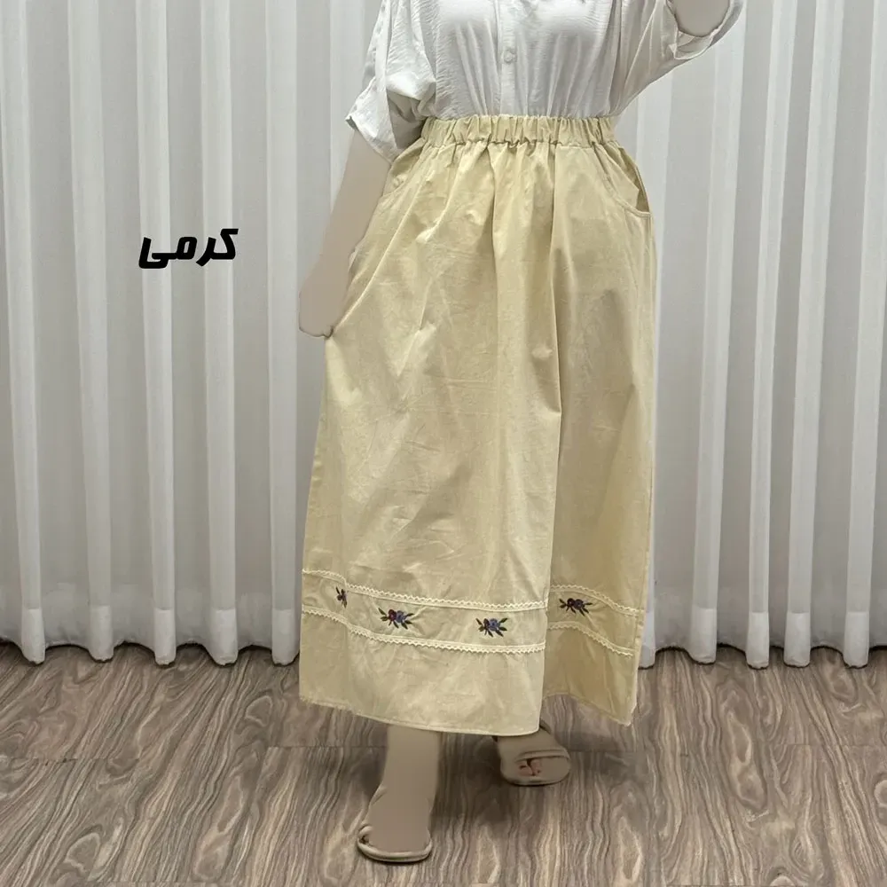 دامن لینن نچرال گلدوزی شده زنانه فری سایز مناسب تا 46