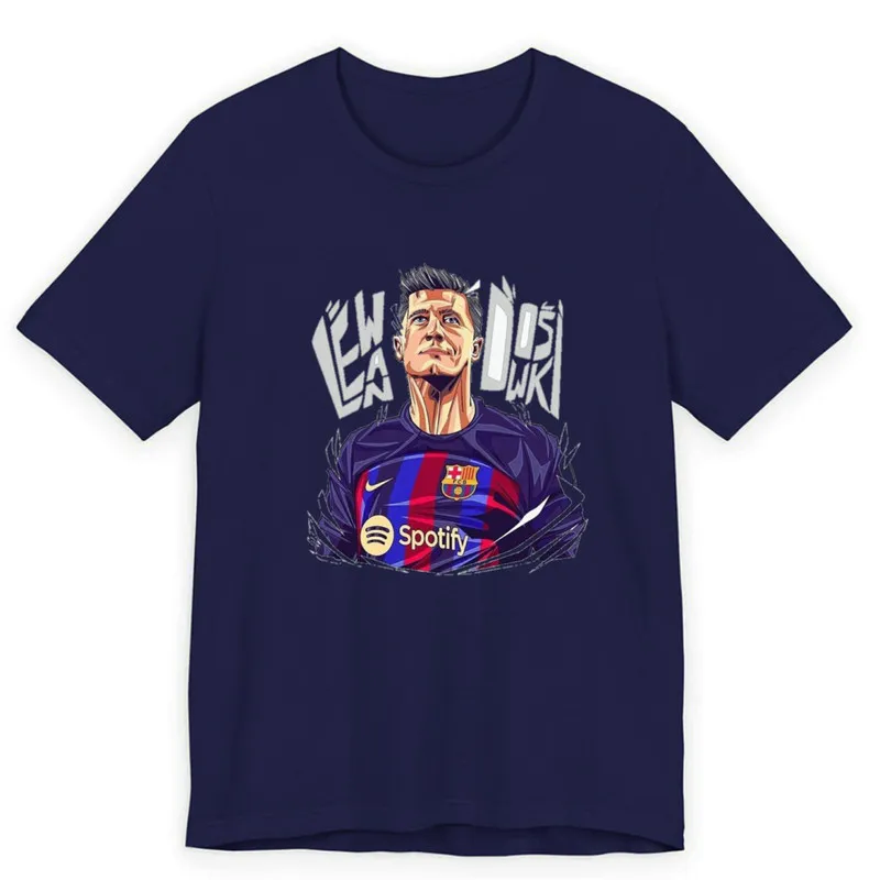 تیشرت آستین کوتاه مردانه یقه گرد طرح فوتبالی لواندوسکی کد 125