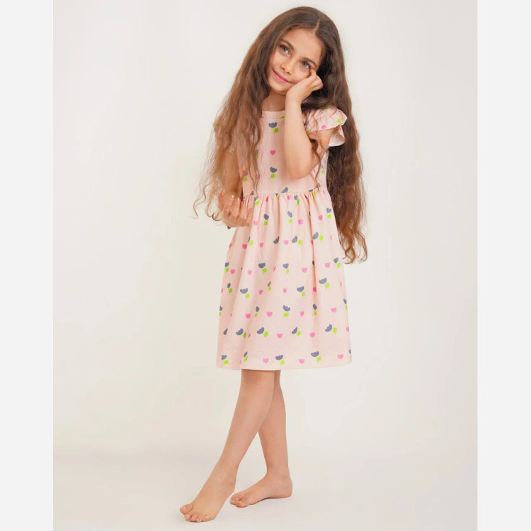 سارافون تابستانه دخترانه نخ پنبه طرحدار مناسب 2 تا 8 سال