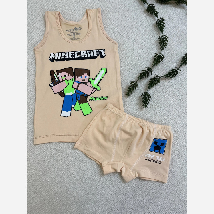 ست رکابی و شورت پسرانه طرح ماینکرافت جنس نخ پنبه بچگانه سایز 3 تا 10 سال