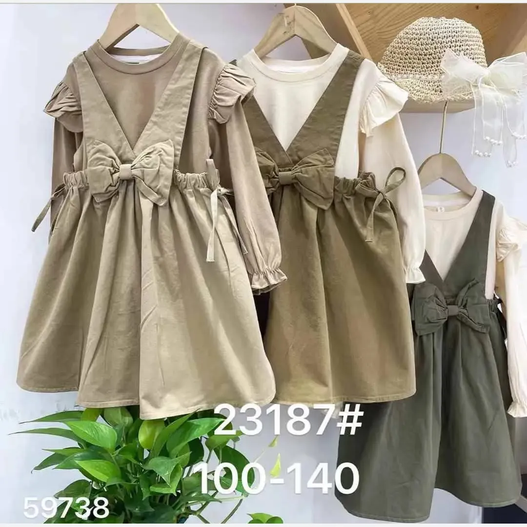 ست بلوز و سارافون کتان دخترانه وارداتی مناسب 4 تا 11 سال