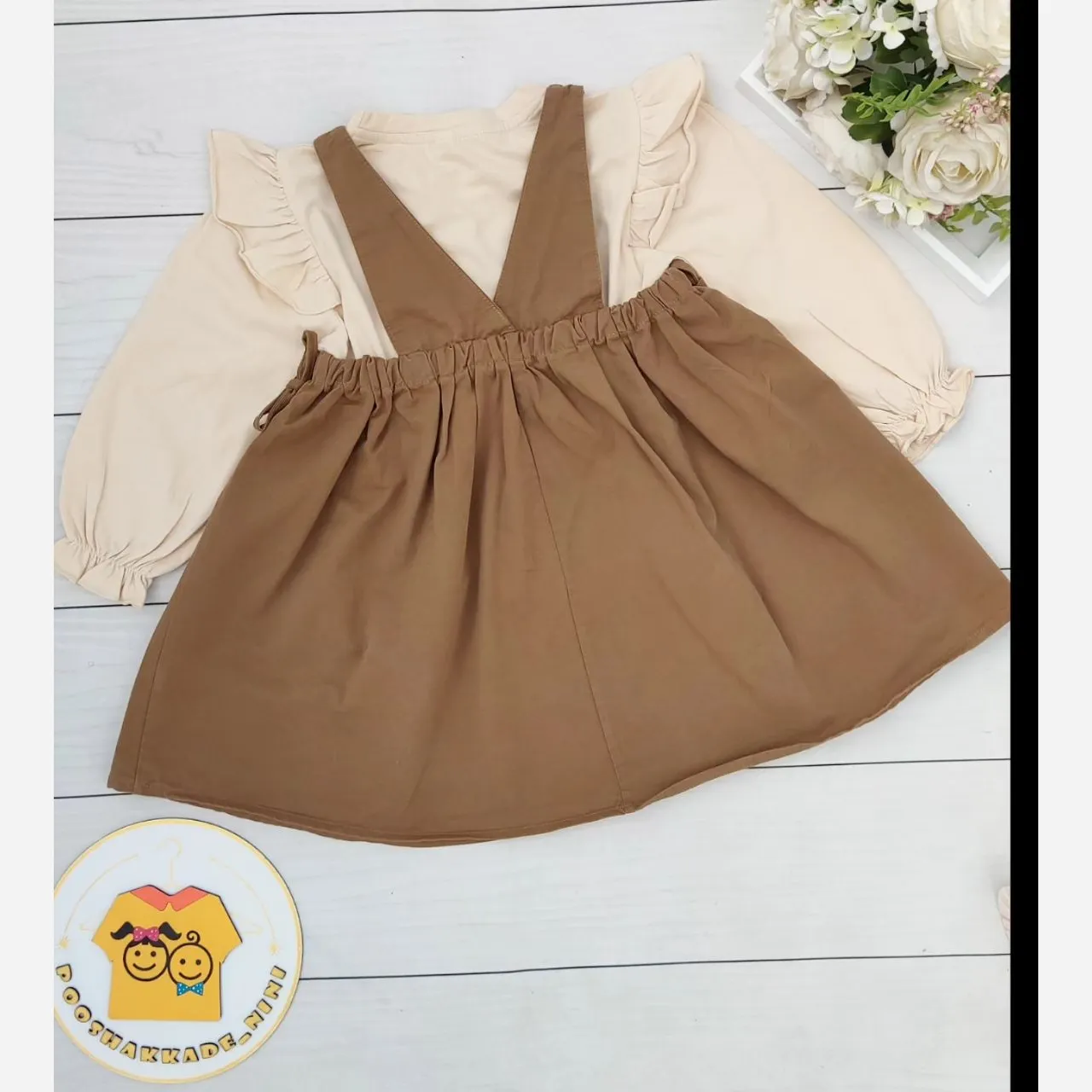 ست بلوز و سارافون کتان دخترانه وارداتی مناسب 4 تا 11 سال