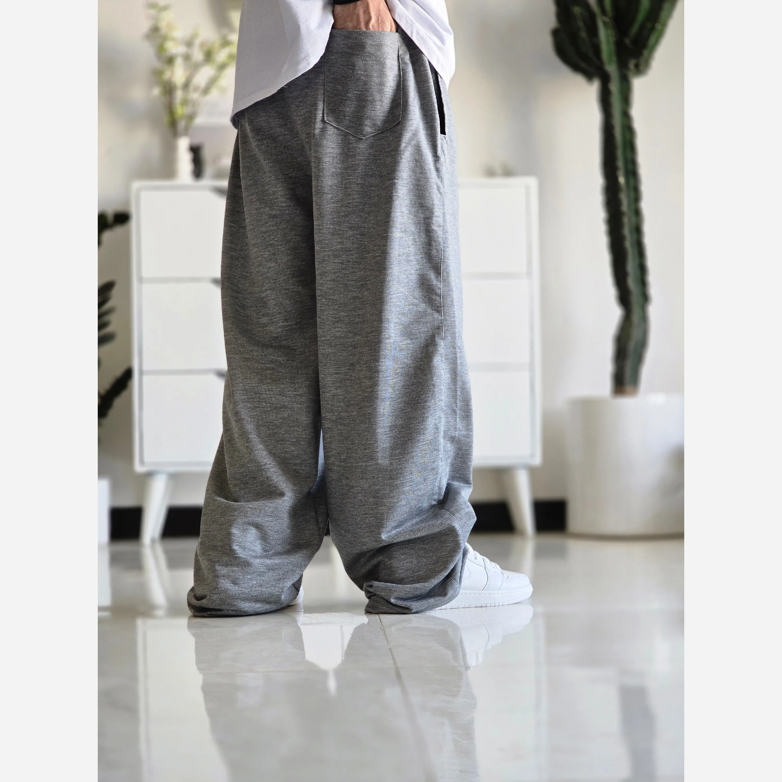 شلوار اسلش مردانه و زنانه فول بگ پارچه ملانژ طوسی سایز بزرگ XXL و XXXL