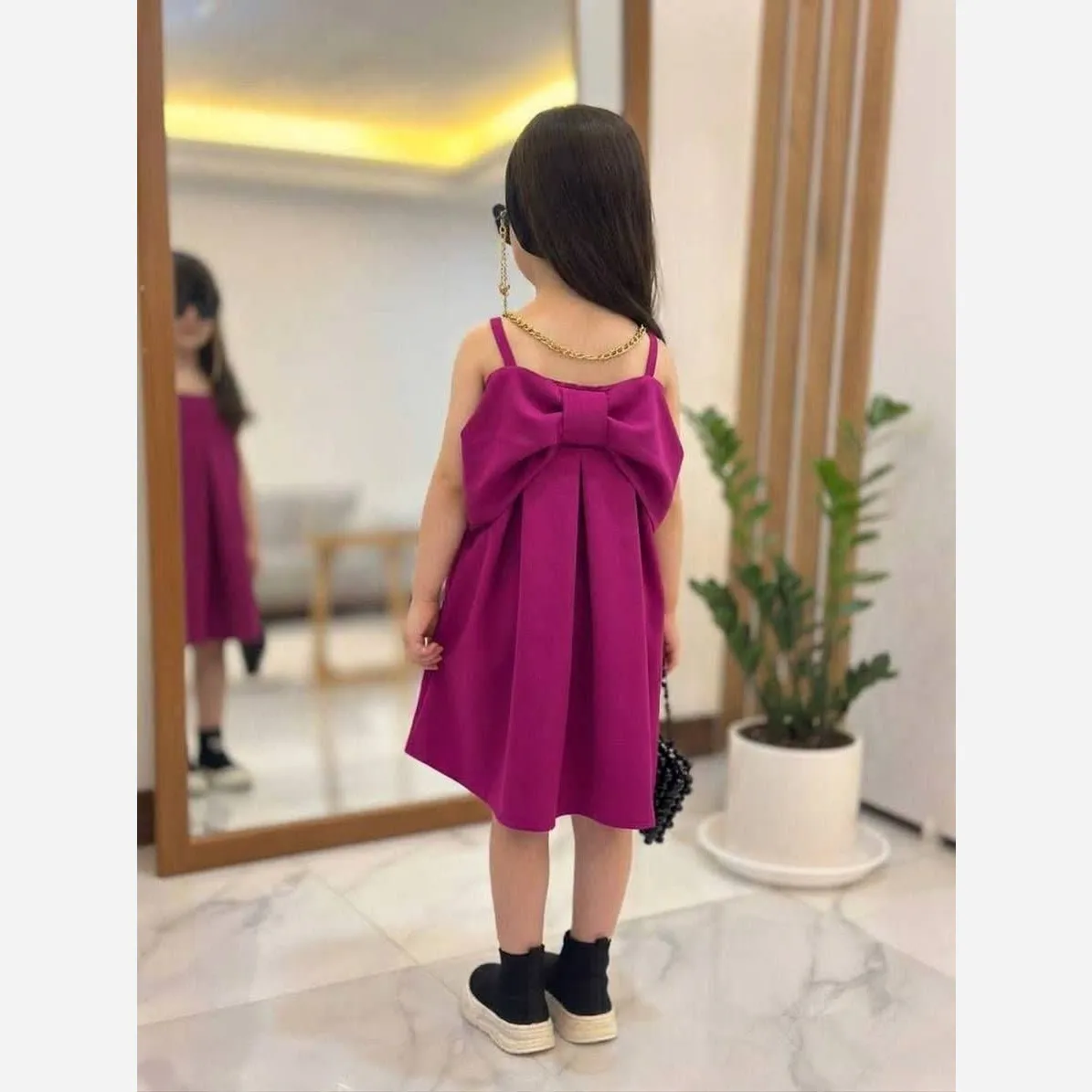 سارافون دخترانه پارچه مازراتی طرح پاپیون در سه سایز مختلف