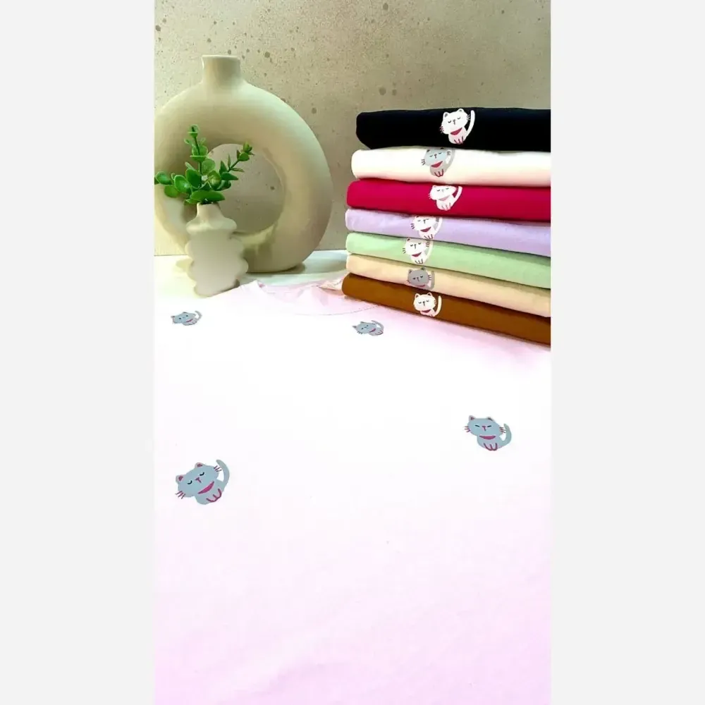 تیشرت زنانه طرح گربه قواره بزرگ از نخ پنبه سوپر