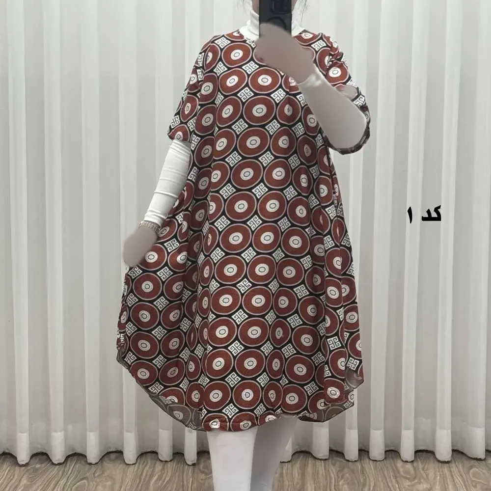 پیراهن ساحلی زنانه نخی آستین کوتاه فری سایز مناسب تا سایز 52