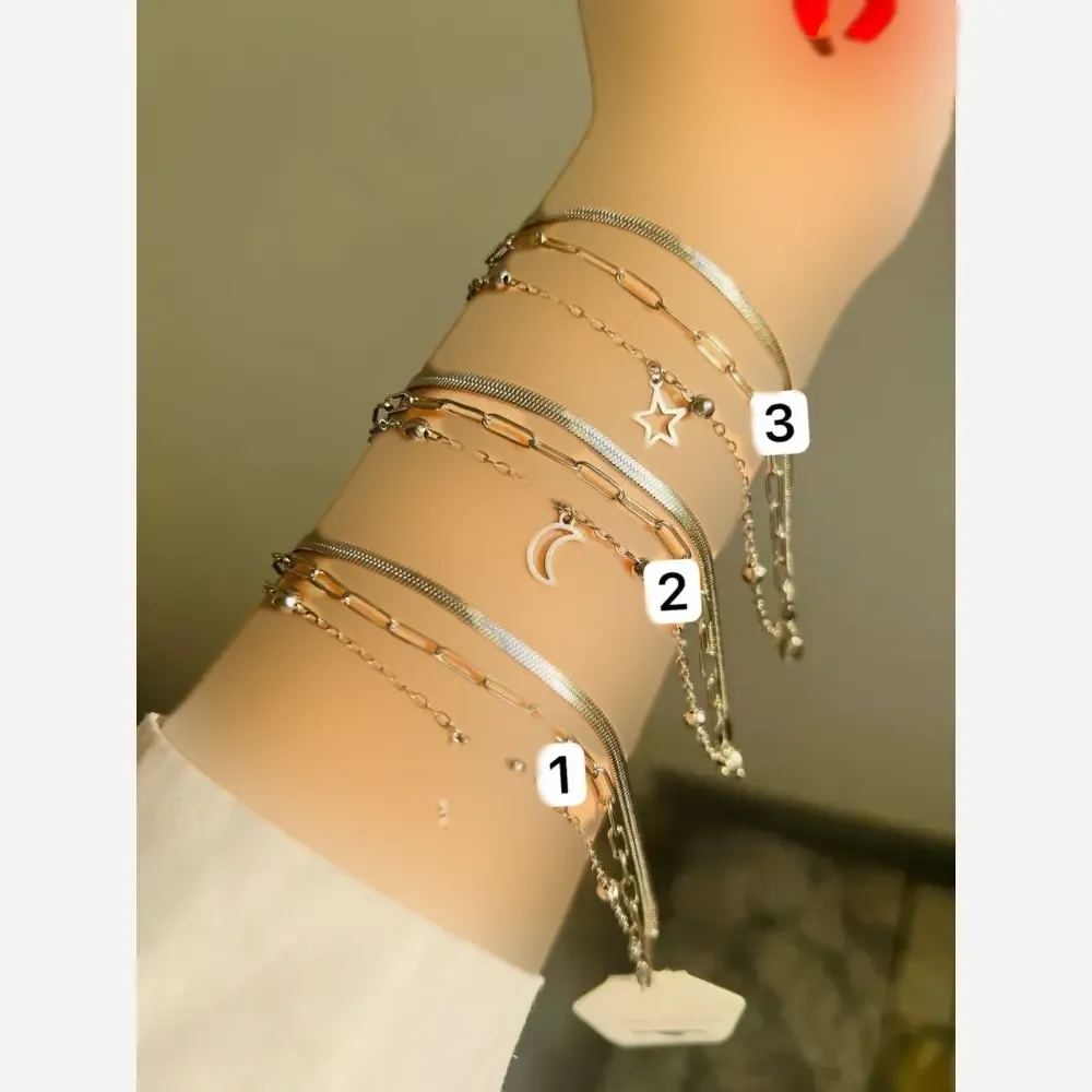 دستبند دخترانه سه لاین استیل رنگ ثابت