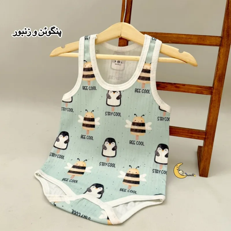 بادی رکابی زیردکمه نوزاد و کودک کوالا کیدز جنس نخ پنبه کبریتی