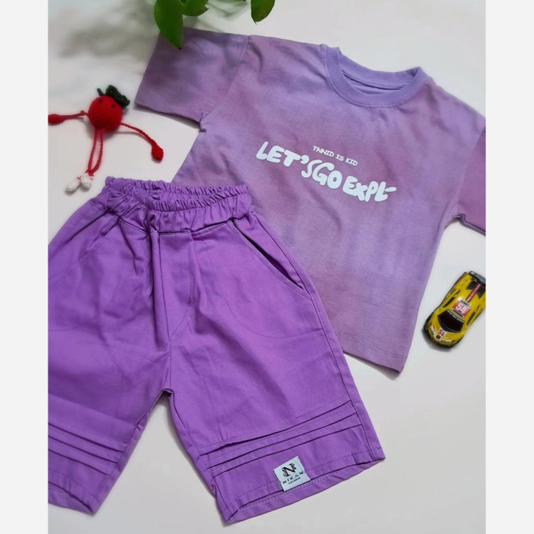 ست تیشرت و شلوارک اسپرت پسرانه و دخترانه مدل let's go جنس پنبه یک رو