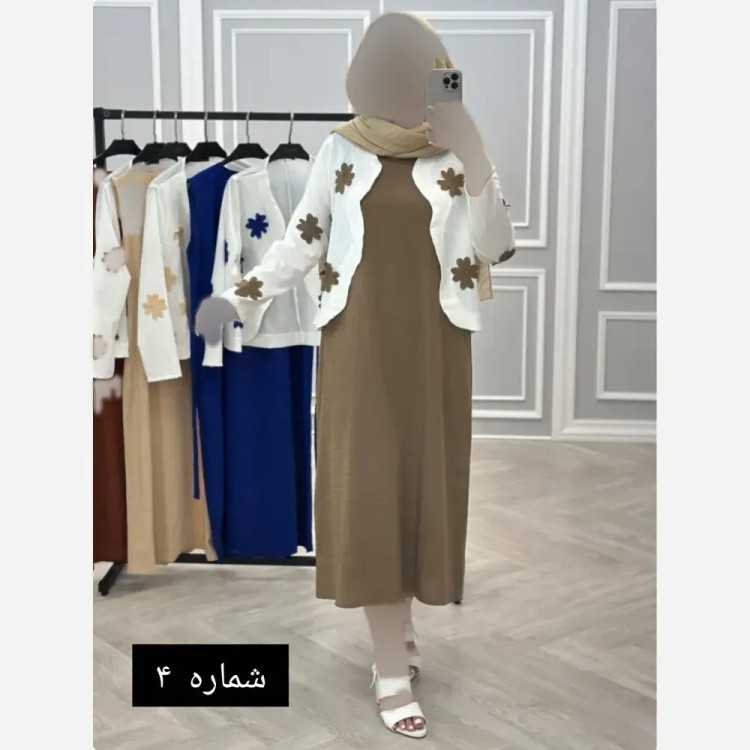 ست کت و سارافون زنانه طرح برگی برجسته پارچه کرپ تنفسی مناسب بهار و تابستان ضد چروک