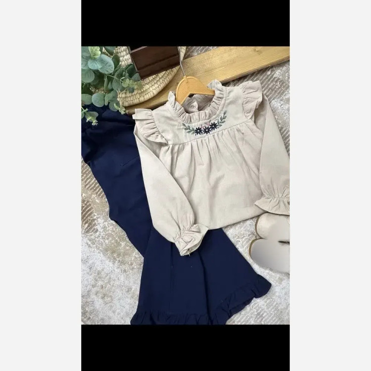 ست تونیک و شلوار کتان پنبه دخترانه مدل شکوفه