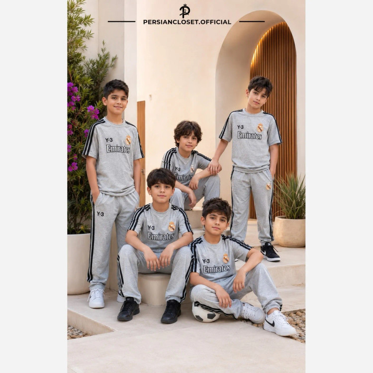 ست تیشرت و شلوار پسرانه طرح رئال جنس ملانژ پنبه ای