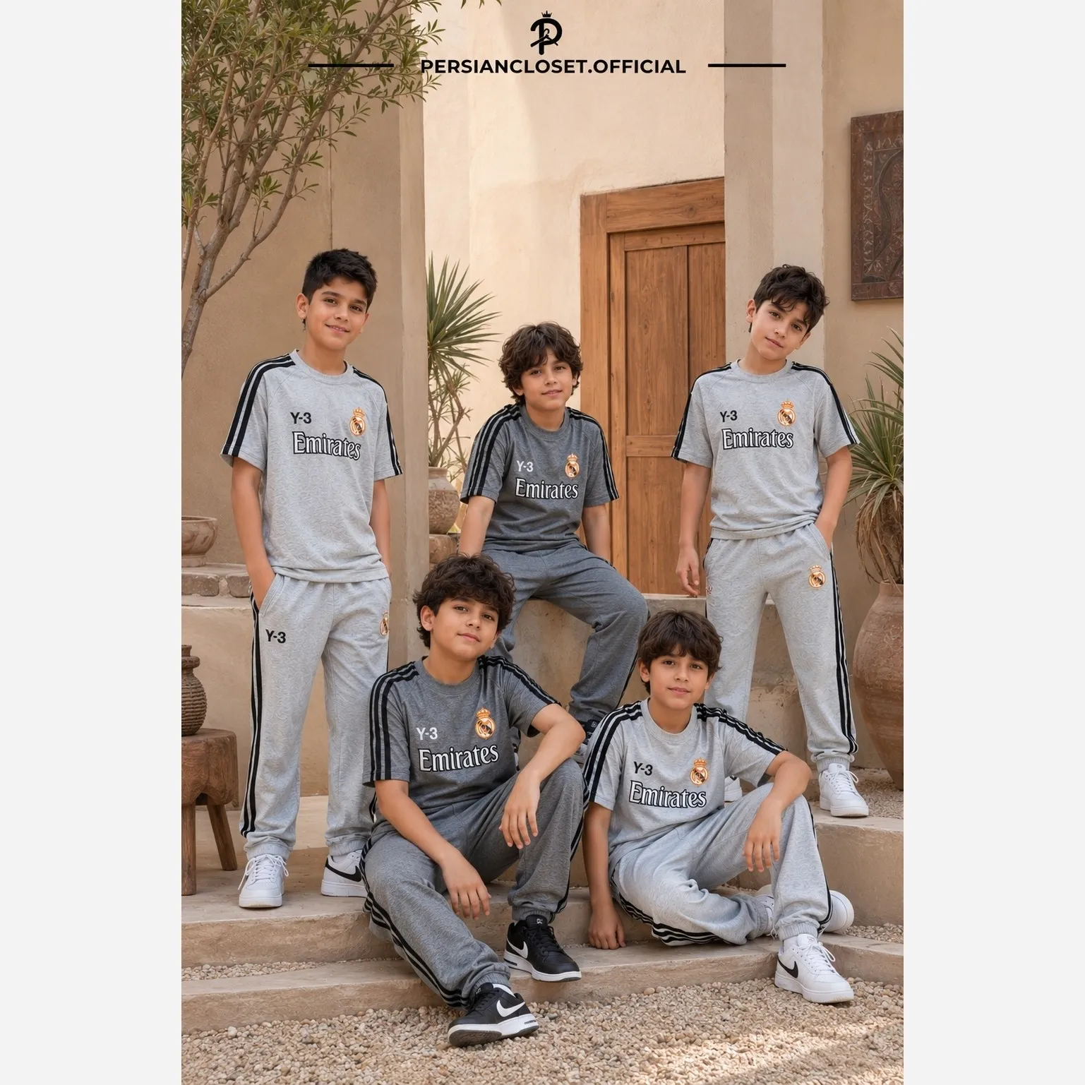 ست تیشرت و شلوار پسرانه طرح رئال جنس ملانژ پنبه ای