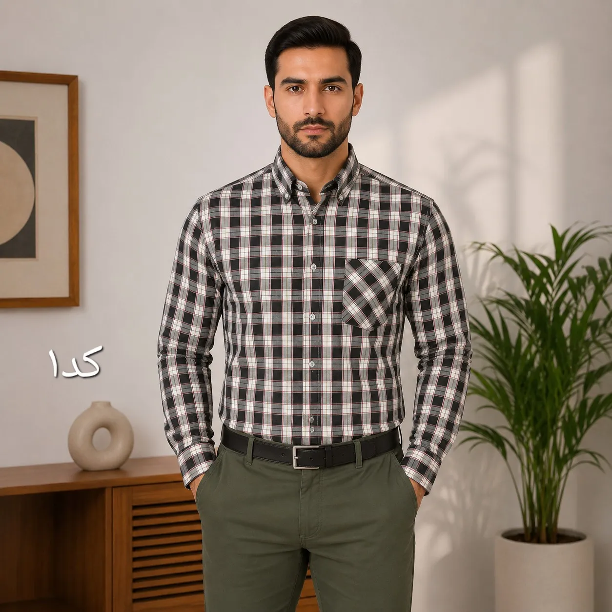پیراهن آستین بلند مردانه چهارخانه تک جیب قواره بزرگ سایز لارج تا دو ایکس لارج