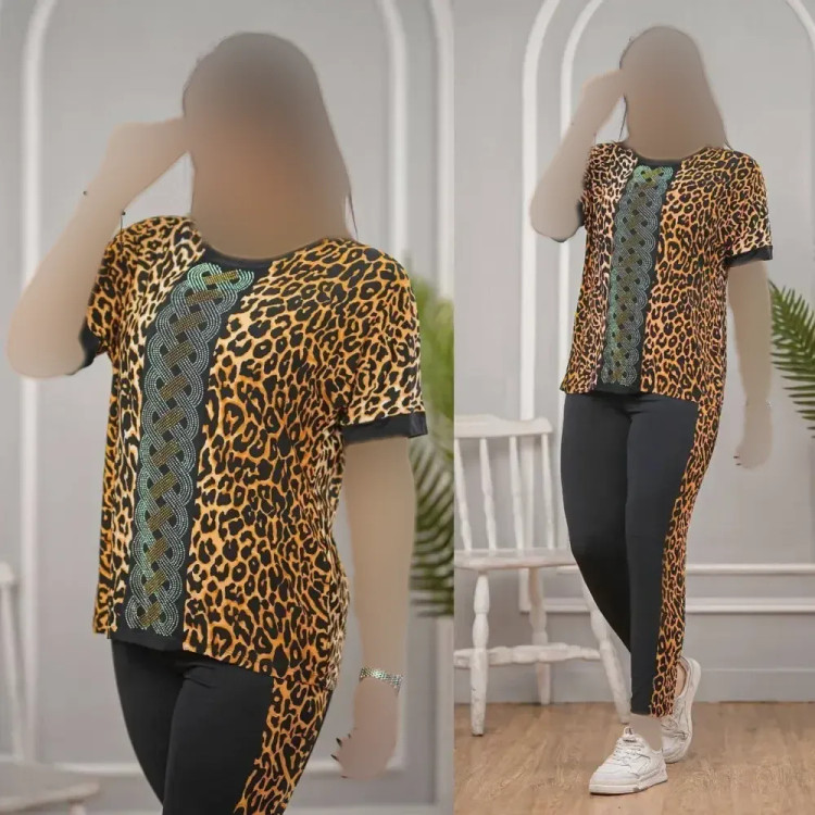 ست تیشرت و شلوار زنانه جنس فلامنت طرح نگیندار فری سایز 38 تا 48