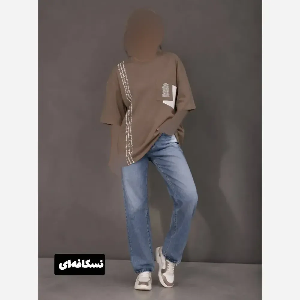 تیشرت لانگ زنانه نخی قواره دار مدل اورانوس 2 سایز بزرگ 38 تا 52