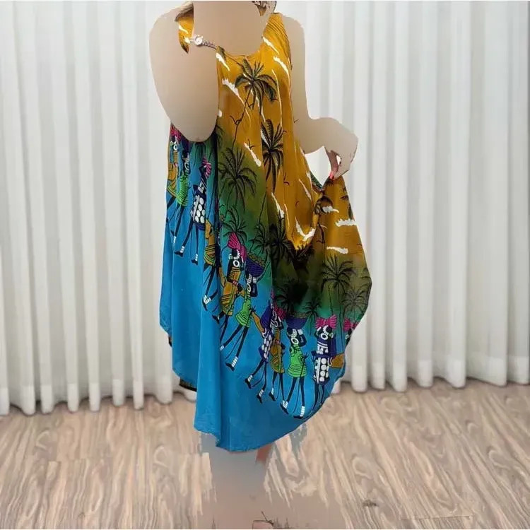 پیراهن ساحلی زنانه نخی طرح نخل فری سایز