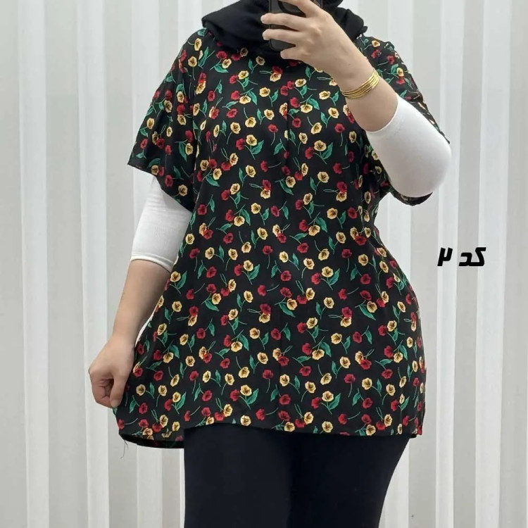 تیشرت نخی زنانه دکمهدار فری سایز مناسب تا سایز 52