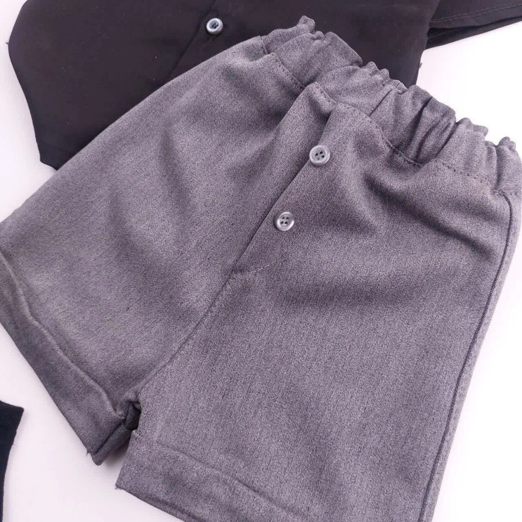 ست تاپ و شلوارک دخترانه محرمی نخی مشکی طرح بالک دار سایز 6 تا 36 ماه