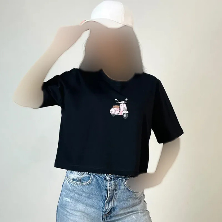 کراپ تیشرت زنانه نخ پنبه طرح موتور فری سایز