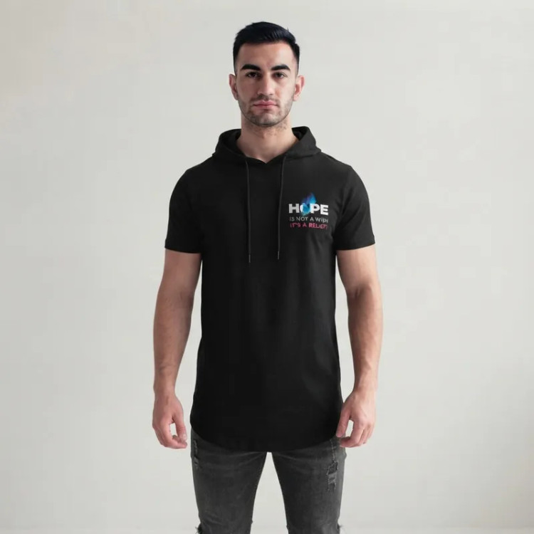 تی شرت مردانه آستین کوتاه الیاف نخی کلاهدار مدل HOPE