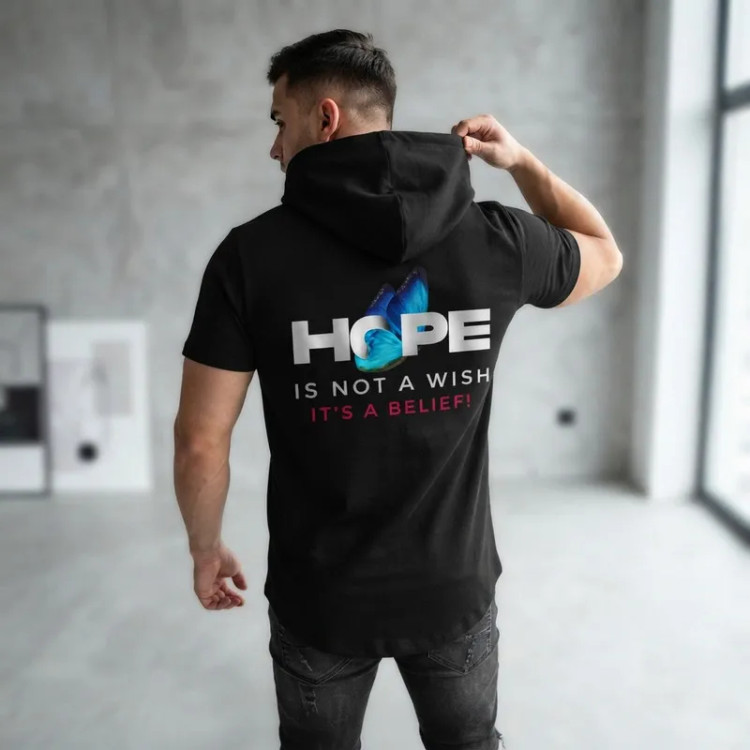 تی شرت مردانه آستین کوتاه الیاف نخی کلاهدار مدل HOPE