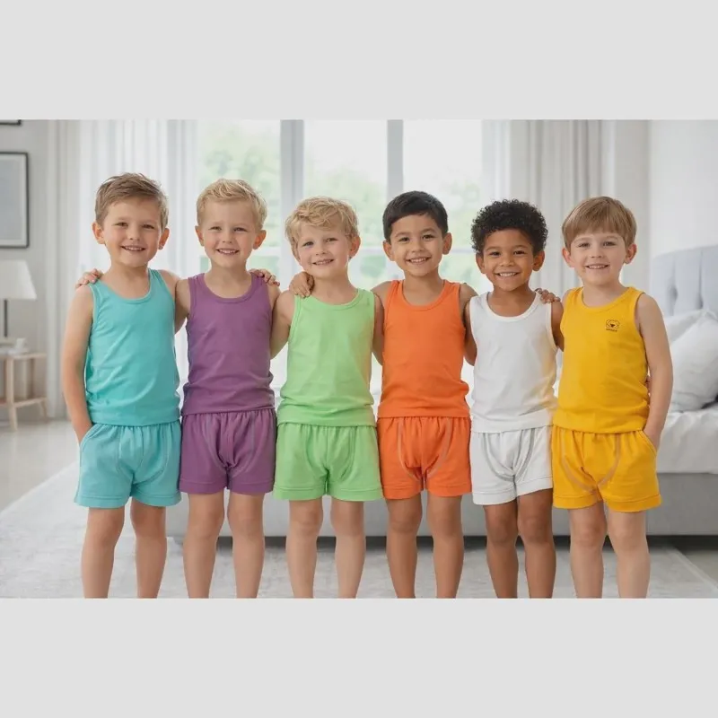 ست رکابی و شورت نخ پنبه پسرانه 6 رنگ