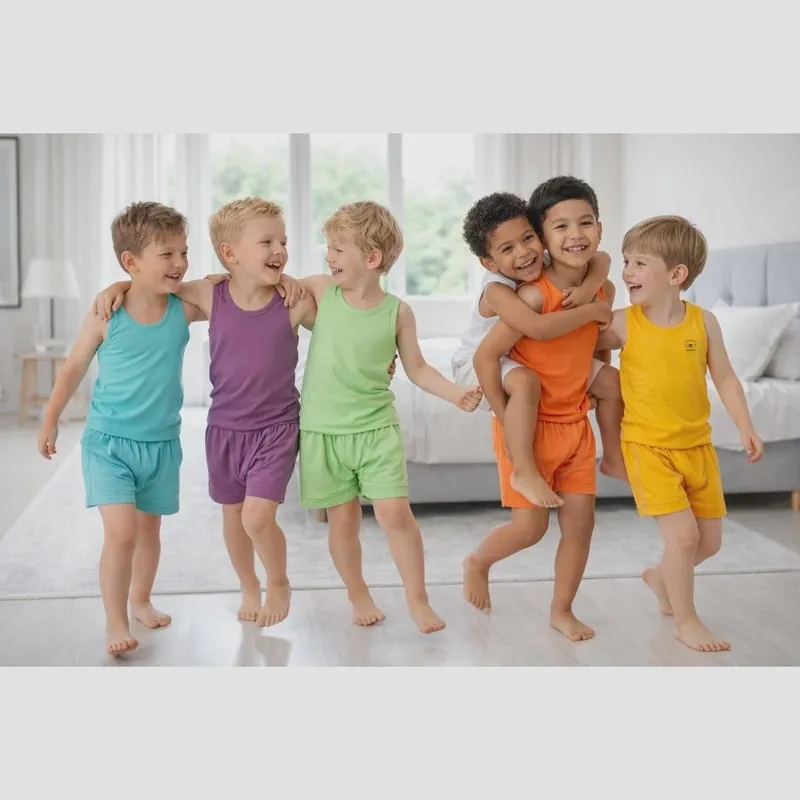 ست رکابی و شورت نخ پنبه پسرانه 6 رنگ