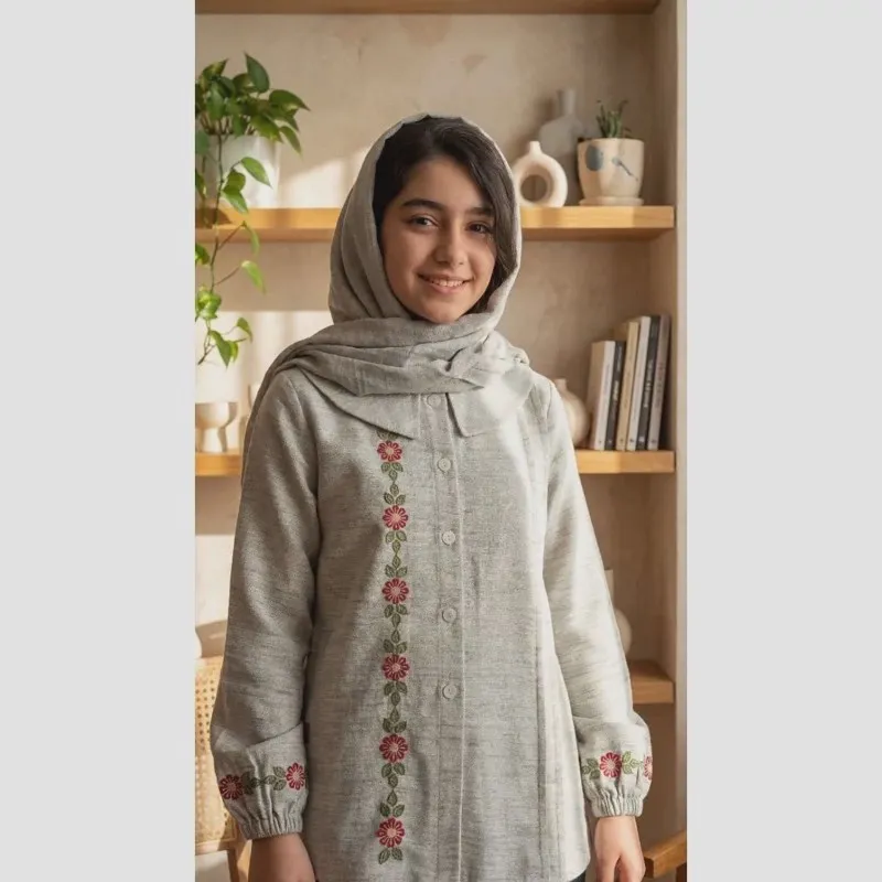 مانتو گلدوزی دخترانه و تونیک نوجوان لینن چهار فصل سایز 8 تا 15 سال