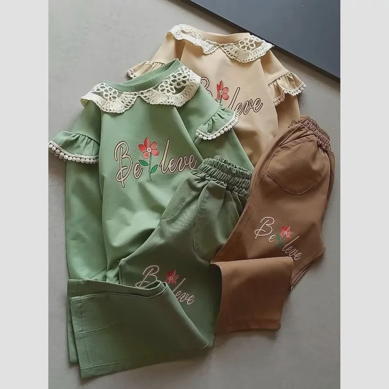 ست بلوز دورس پنبه و شلوار کتان دخترانه سایز 40 تا 60