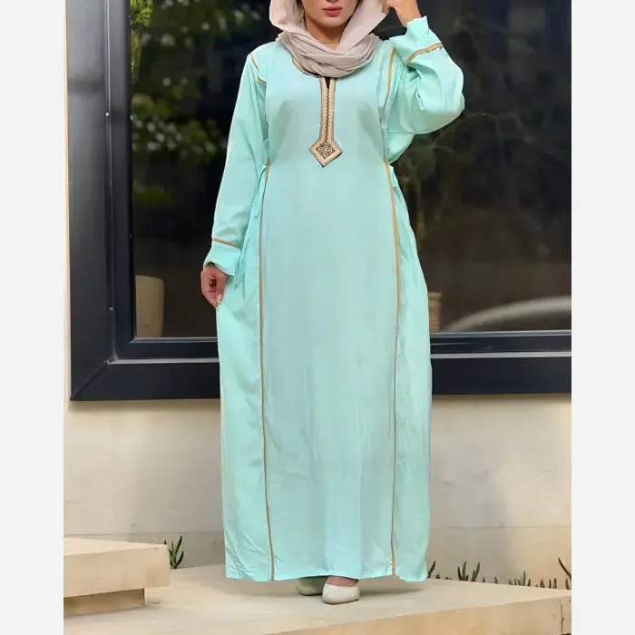 پیراهن نخی یال یقه گلدوزی تک رنگ فری سایز سایز 40 تا 52