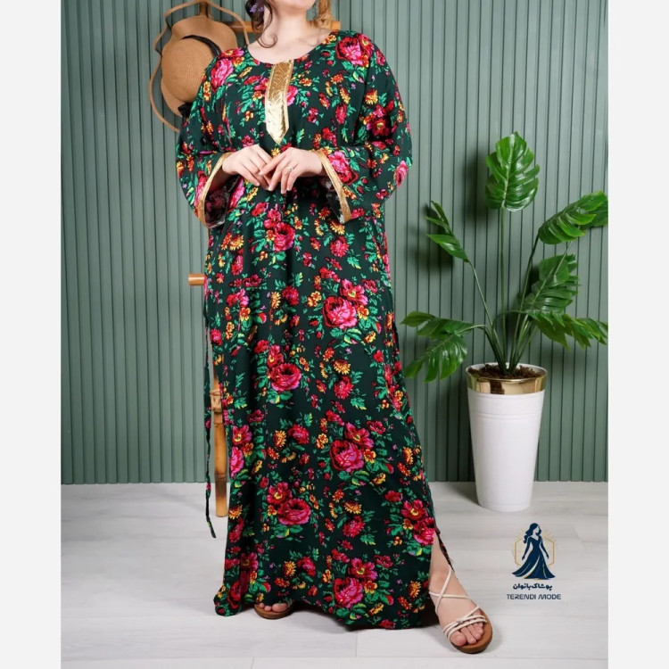 ساحلی نخی ترکمنستان طرح کتیبه طلایی گل درشت فری سایز رنگ مشکی کرم سبزیشمی آبی سورمه ای تیره