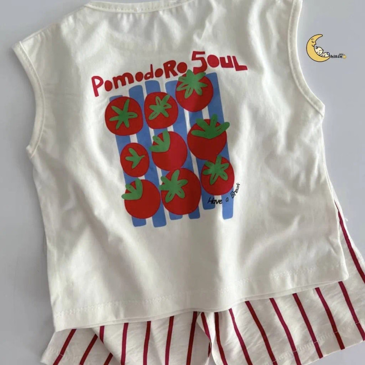 تاپ و شلوارک نخی دخترانه و پسرانه طرح راه راه تابستانی سایز 2 تا 6 سال