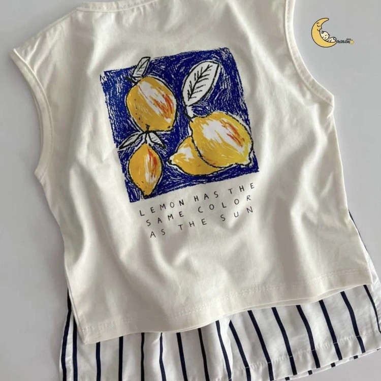 تاپ و شلوارک نخی دخترانه و پسرانه طرح راه راه تابستانی سایز 2 تا 6 سال