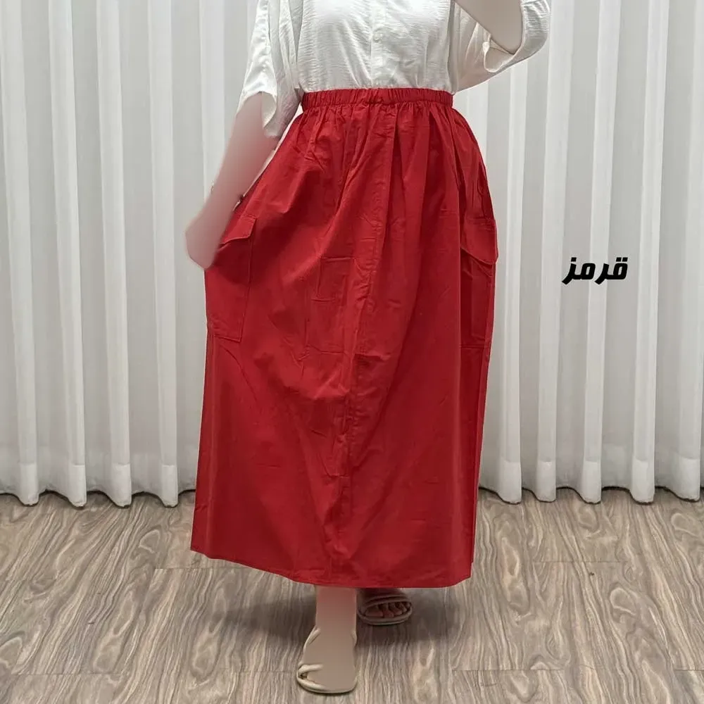 دامن زنانه مدل کارگو جنس لینن فری سایز مناسب تا 44