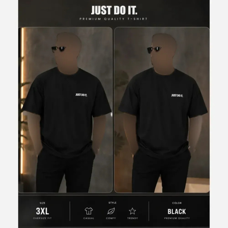 تیشرت مردانه بسکوییتی قواره بزرگ طرح just do it رنگ مشکی قهوه ای کرم طوسی