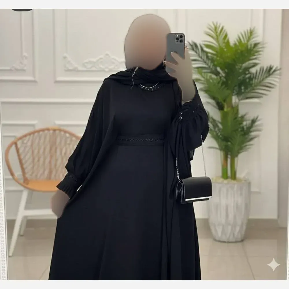 عبای نازگل جنس الیزه گرم بالا مشکی فری سایز
