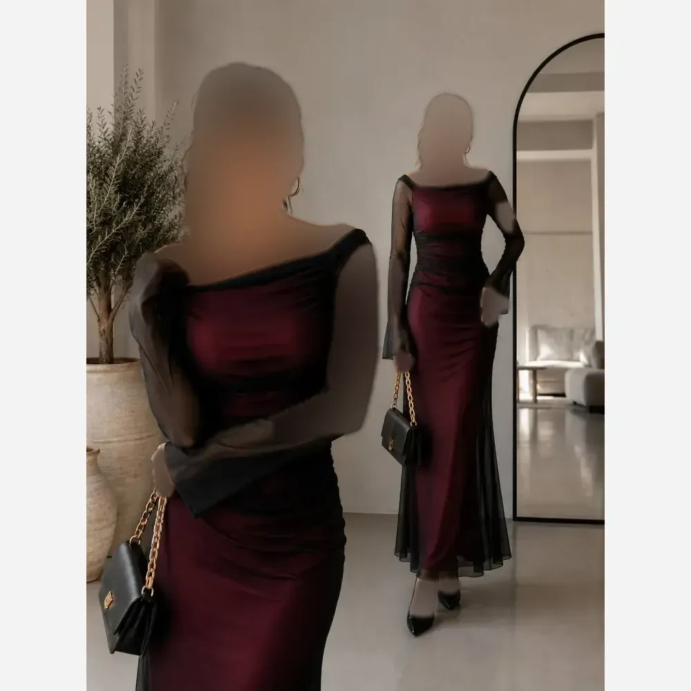 پیراهن مجلسی زنانه جنس تور و آستر قد 140 رنگ مشکی زرشکی