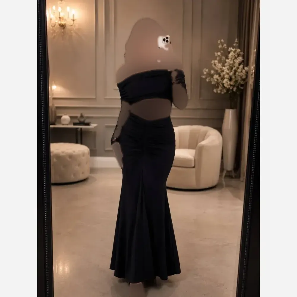 لباس مجلسی مشکی فریال جنس فلامنت و تور بند دکلته سایز 36 تا 40