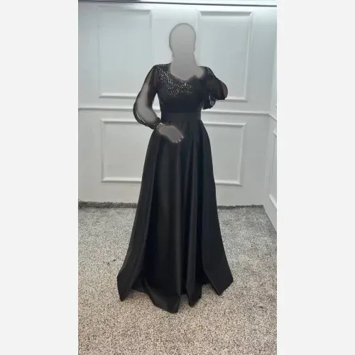 ماکسی مجلسی زنانه پولک زارا کش و ساتن آمریکایی رنگ مشکی قد 160