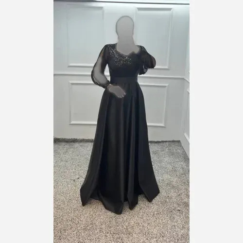 ماکسی مجلسی زنانه پولک زارا کش و ساتن آمریکایی رنگ مشکی قد 160