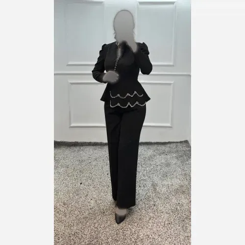 ست کت و شلوار زنانه جنس مازراتی درجه یک مروارید دوزی شده