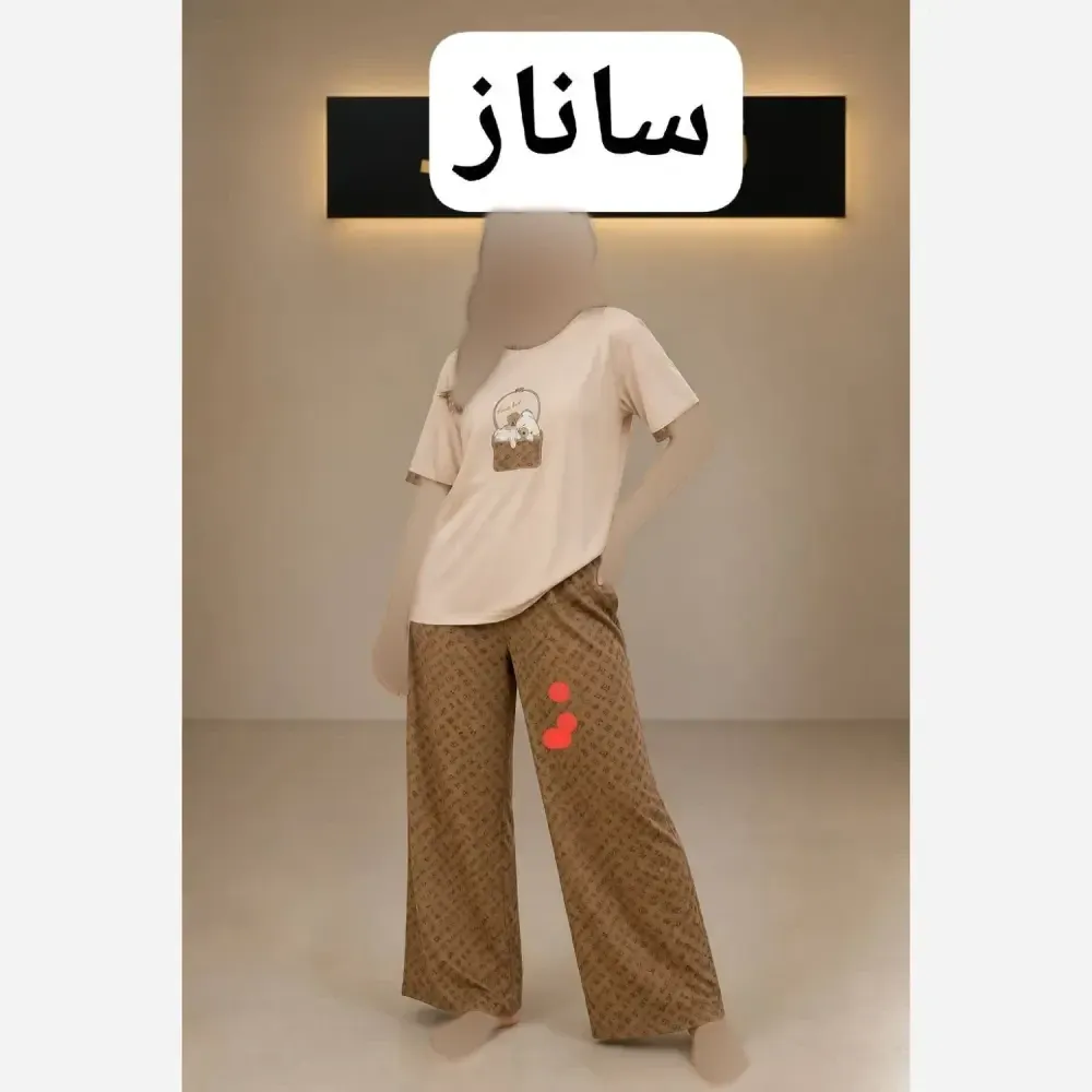 ست زنانه دورس لطیف چاپ دار کرمی فری سایز 38 تا 46 جیبدار فول بگ