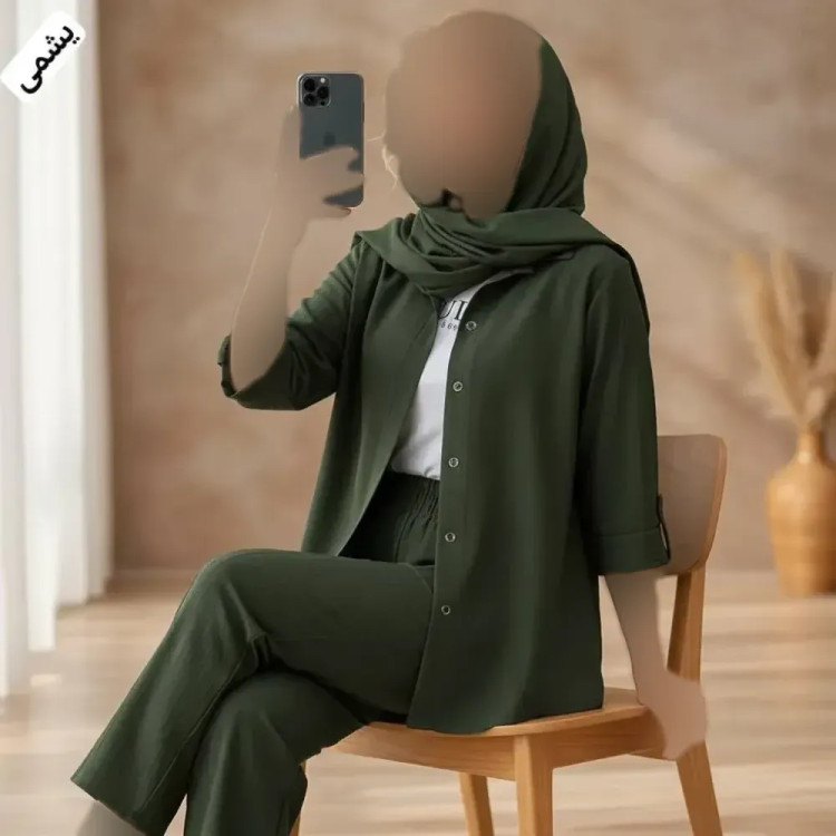 ست شومیز و شلوار زنانه سلین جنس سوپر آیوا بارونی درجه یک رنگ نسکافه ای روشن فری سایز