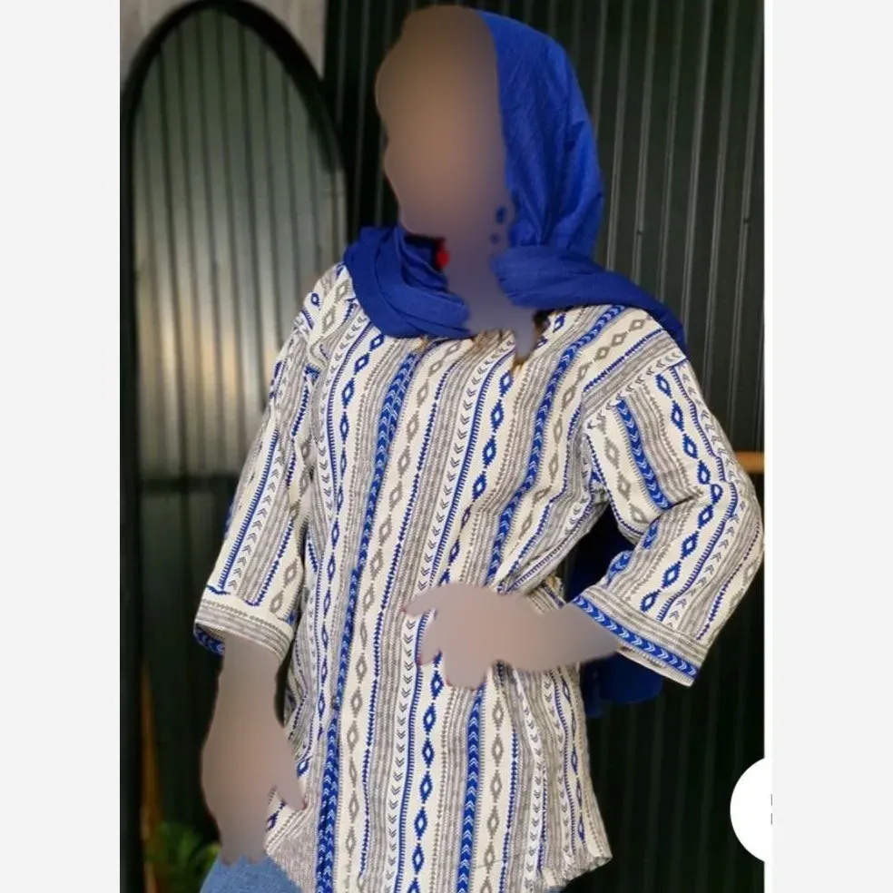 تونیک کیمونو یقه کوبایی منگوله دار جنس کراش رنگ خردلی