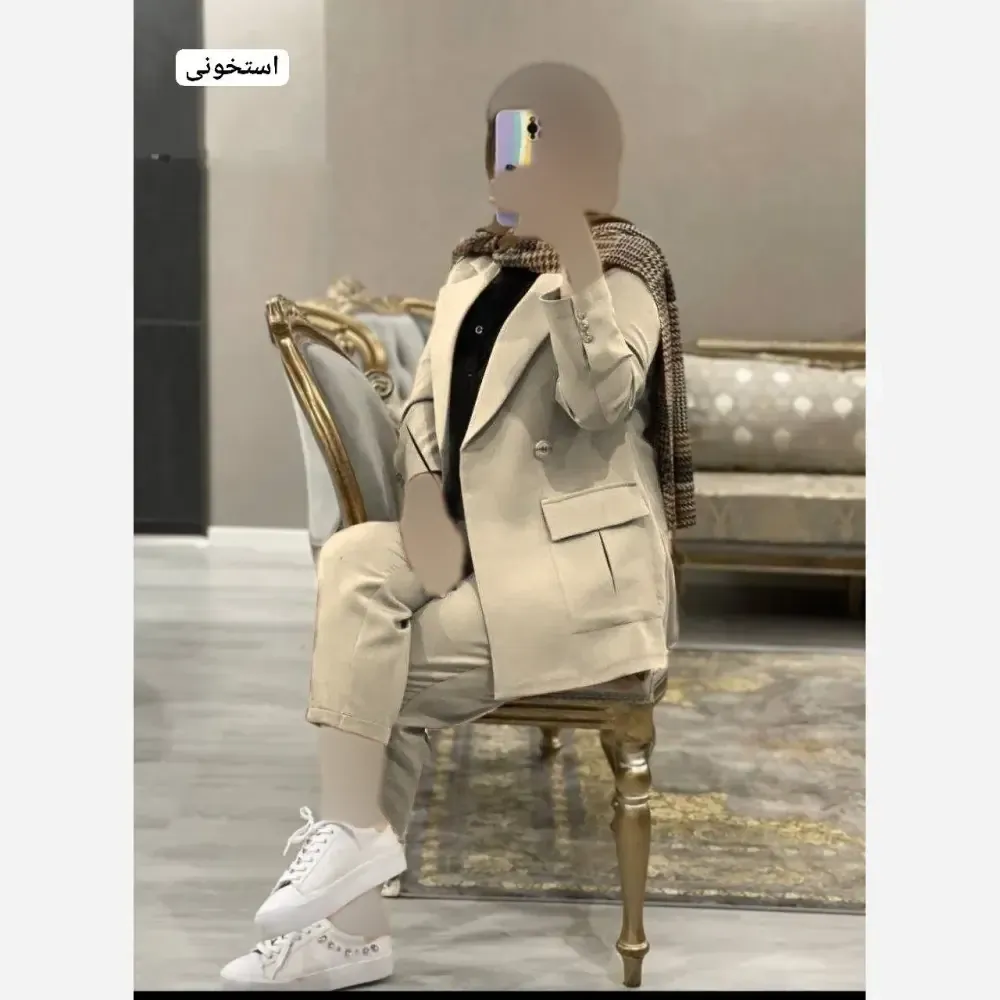 ست مانتو و شلوار مازراتی زنانه مدل غزل رنگ استخونی فری سایز