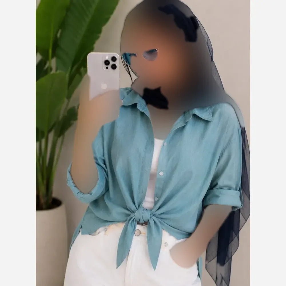 شومیز گره ای لیزری جلو دکمه دار فری سایز