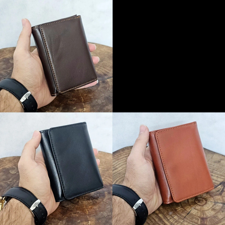 کیف پول چرم مردانه سه لت چرم اصل گاوی