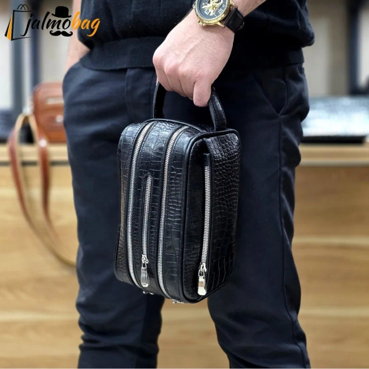 کیف دستی چرم طبیعی چرم ظفر دو خانه 21 سانتی متری