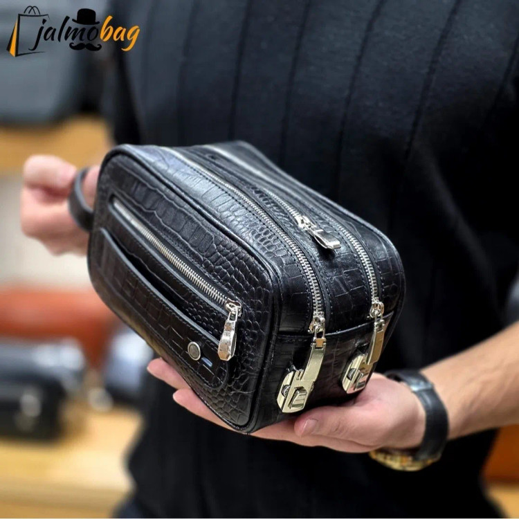 کیف دستی چرم طبیعی چرم ظفر دو خانه 21 سانتی متری